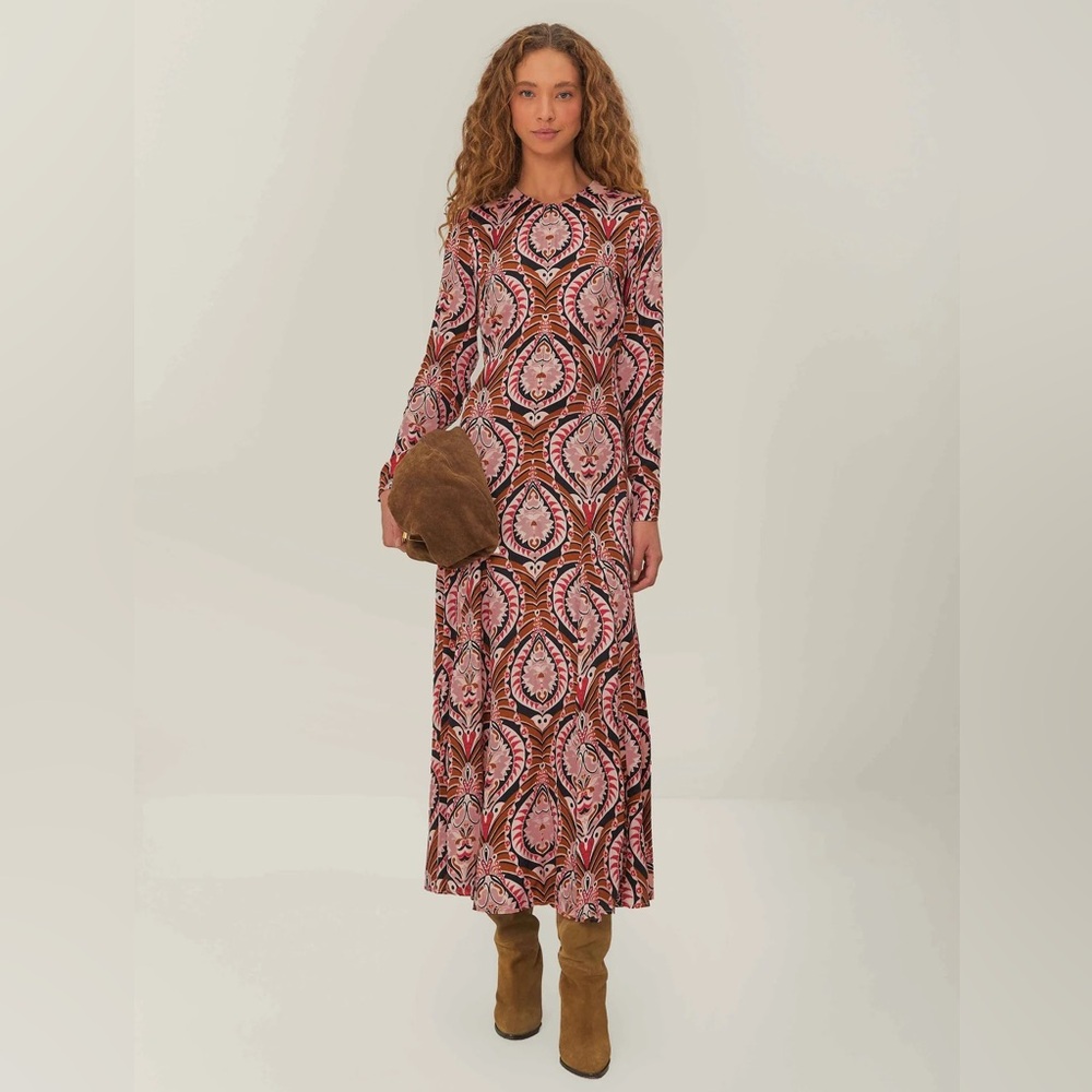 Phat Farm Pink and Brown Paisley Midi Dress